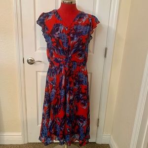 Julia Jordan Women’s Dress Size 12, Blue and Red Floral Print.
